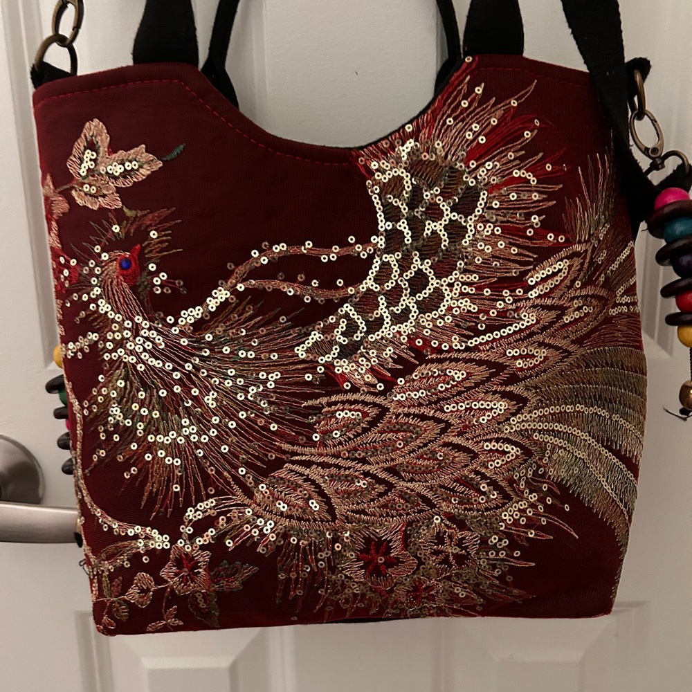 Embroidered Sequin Crossbody Bag - Red